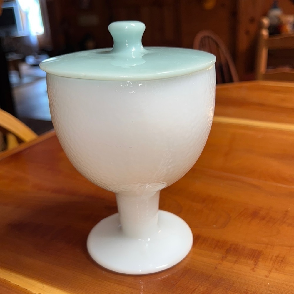 Vintage Milk Glass Hollow Stem Chalice Compote Footed
